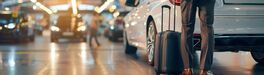 Business Traveler Selecting Rental Car at Airport Terminal with Suitcase Von doraclub
