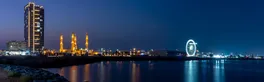 Night panorama in Ras al Khaimah, UAE looking at the Sheikh`s Zayed`s Mosque ferris wheel ...Von KingmaPhotos
