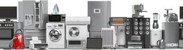 Household and kitchen appliances and home technics in a row. E-commerce online internet store concept. Von Maksym Yemelyanov