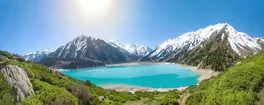 Panorama of Big Almaty Lake on Sunny summer day, Kazakhstan Von bbsferrari
