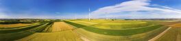 Wind farm between grainfields, panorama, aerial view, Alzey region, Rhineland-Palatinate, Germany, Europe